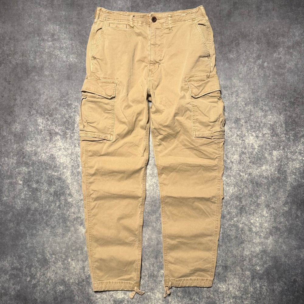 American Eagle Cargo Pants Mens 29x32 Khaki Tan Multi Pocket Drawstring Cuffs AE